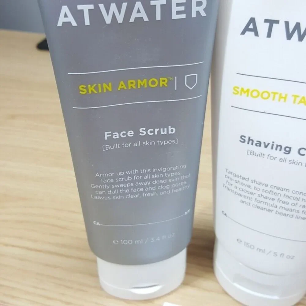 ATWATER Mens Skincare 4 Pc Set Face Scrub Moisturizer Shaving Cream Cleansing
